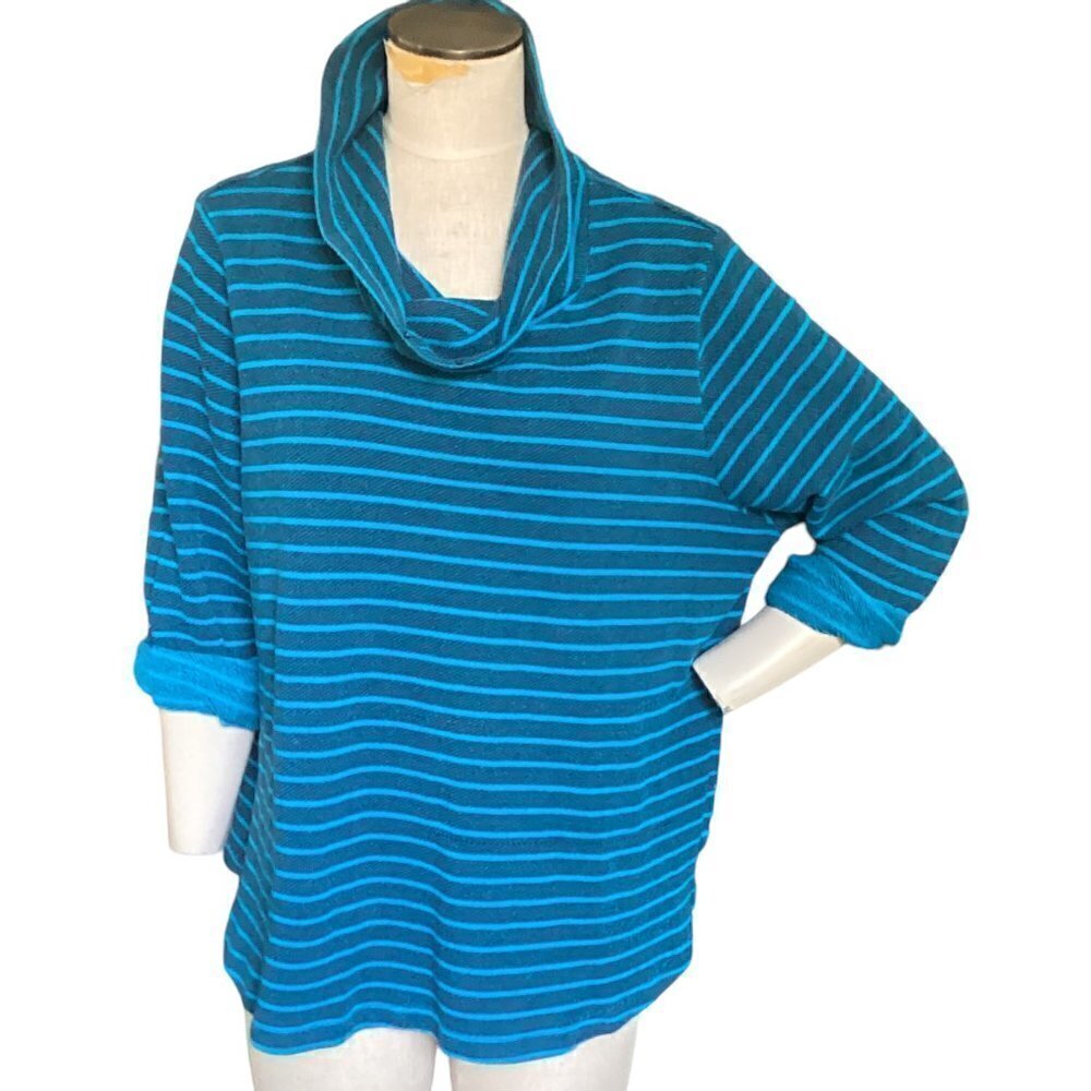 Norm Thompson Cowl Neck Sweatshirt Drawstring Striped Plus‎ Sz 2X #129S